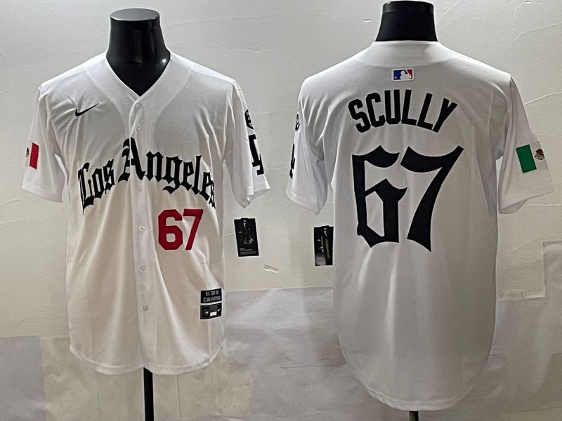 Men 2025 Los Angeles Dodgers #67 Scully White Five generations Joint Name Nike MLB Jersey style 32->los angeles dodgers->MLB Jersey